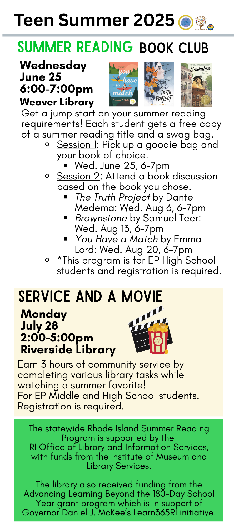 Teen Summer Reading book club graphic